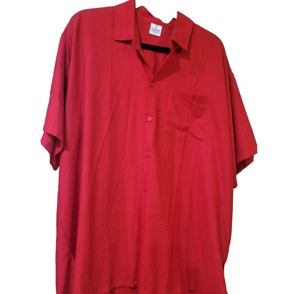 LA LEELA Rayon Camp Button Down Men's Shirt Red Large | Chest 44" - 48"